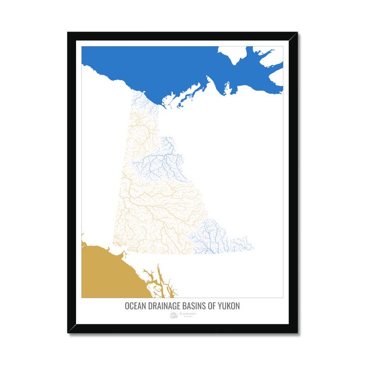 Yukon - Mapa de la cuenca de drenaje oceánico, blanco v2 - Lámina enmarcada