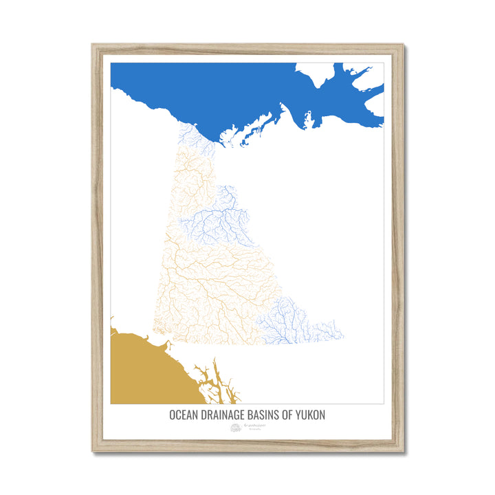Yukon - Mapa de la cuenca de drenaje oceánico, blanco v2 - Lámina enmarcada