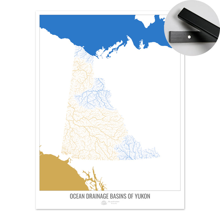 Yukon - Carte du bassin versant océanique, blanc v2 - Tirage d'art avec cintre