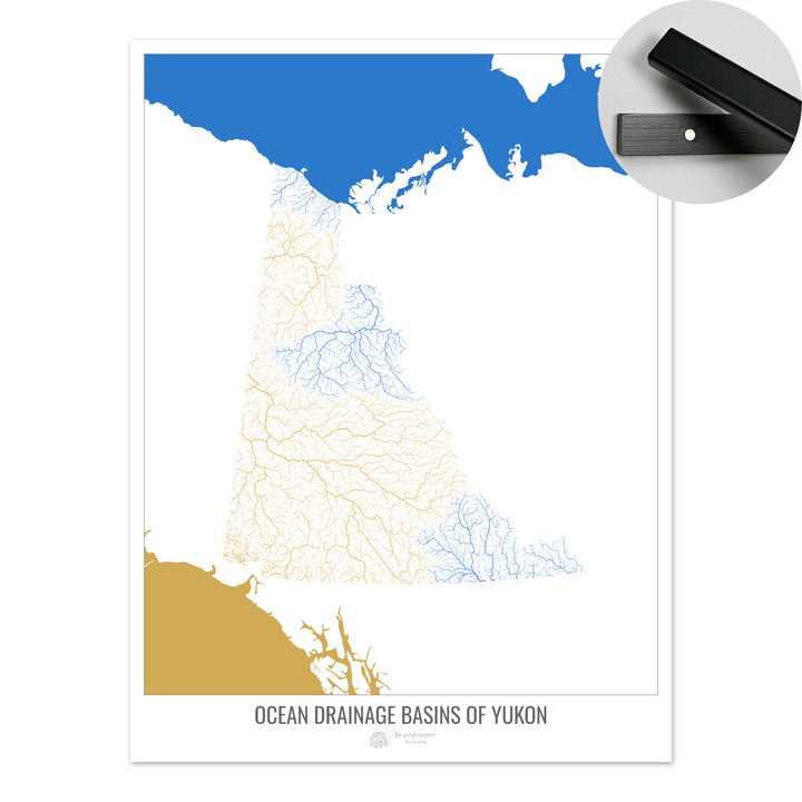 育空地区 - 海洋流域地图，白色 v2 - 带挂钩的精美艺术印刷品
