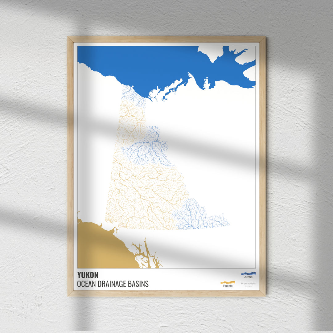 Yukon - Carte du bassin versant océanique, blanche avec légende v2 - Impression d'art photo