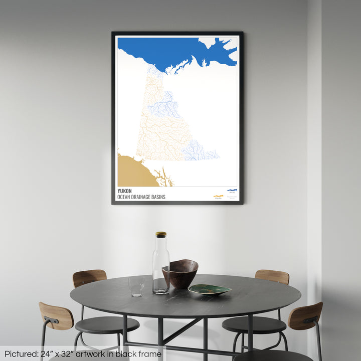 Yukon - Carte du bassin versant océanique, blanche avec légende v2 - Impression encadrée