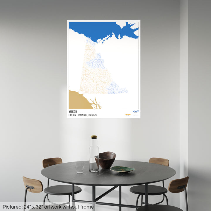 Yukon - Mapa de la cuenca hidrográfica del océano, blanco con leyenda v2 - Impresión fotográfica artística