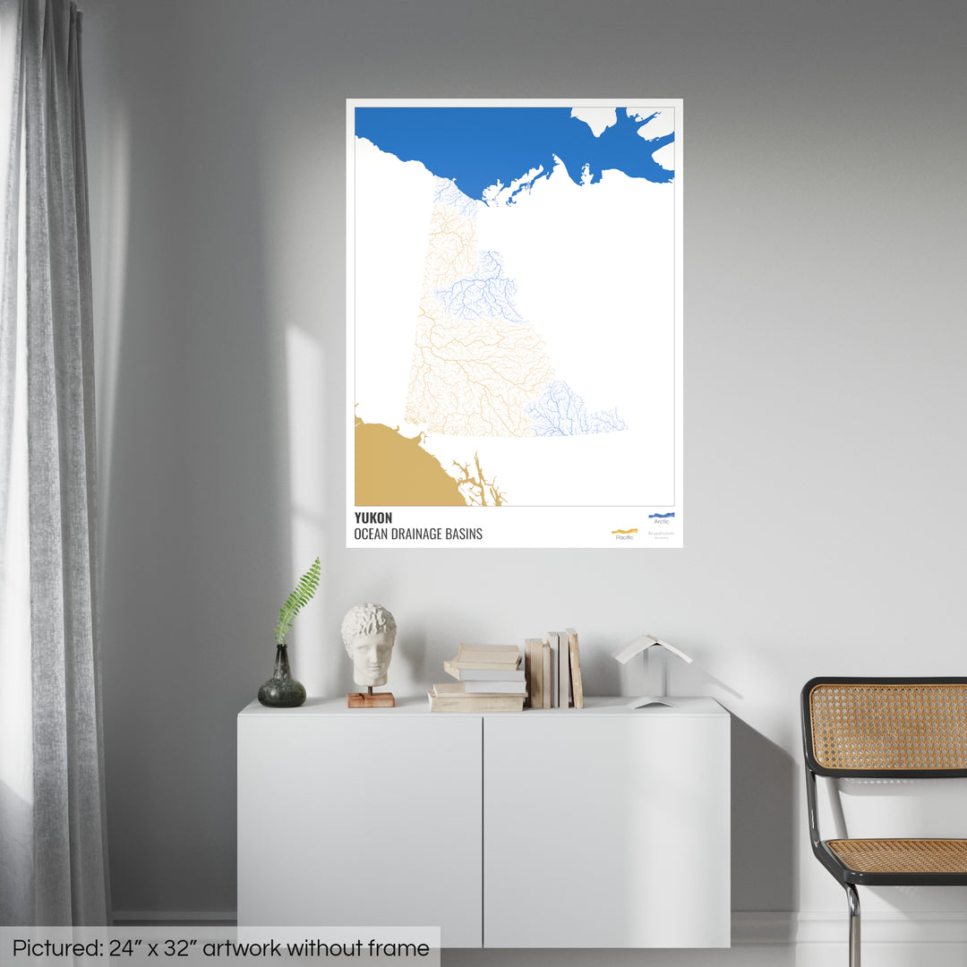 Yukon - Mapa de la cuenca de drenaje del océano, blanco con leyenda v2 - Impresión de bellas artes