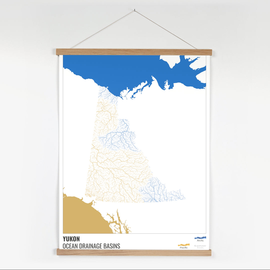 Yukon - Ocean drainage basin map, white with legend v2 - Fine Art Print with Hanger