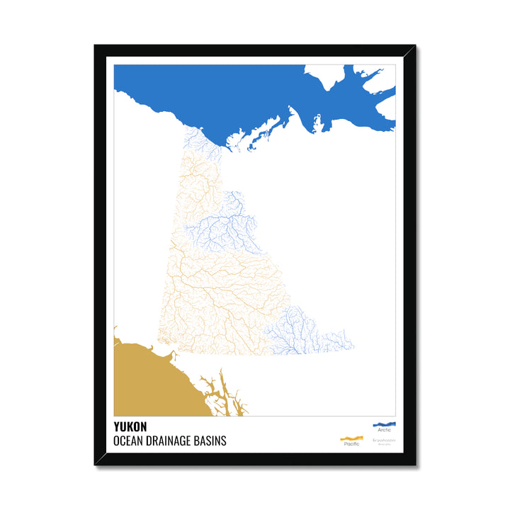 Yukon - Ocean drainage basin map, white with legend v2 - Framed Print