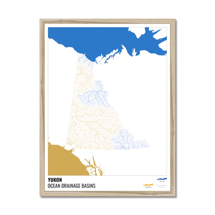 Yukon - Ocean drainage basin map, white with legend v2 - Framed Print