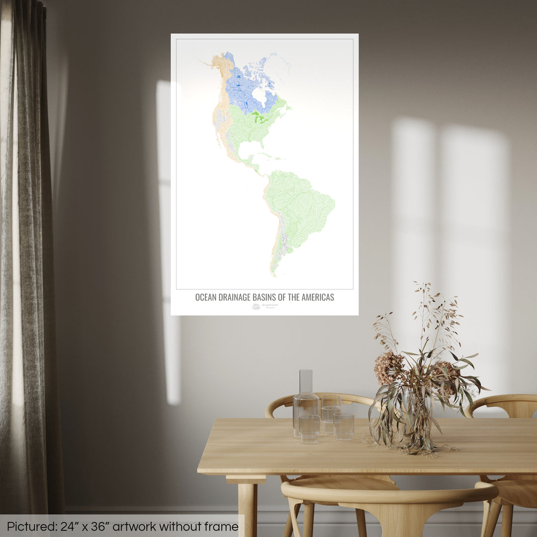 The Americas - Ocean drainage basin map, white v1 - Photo Art Print