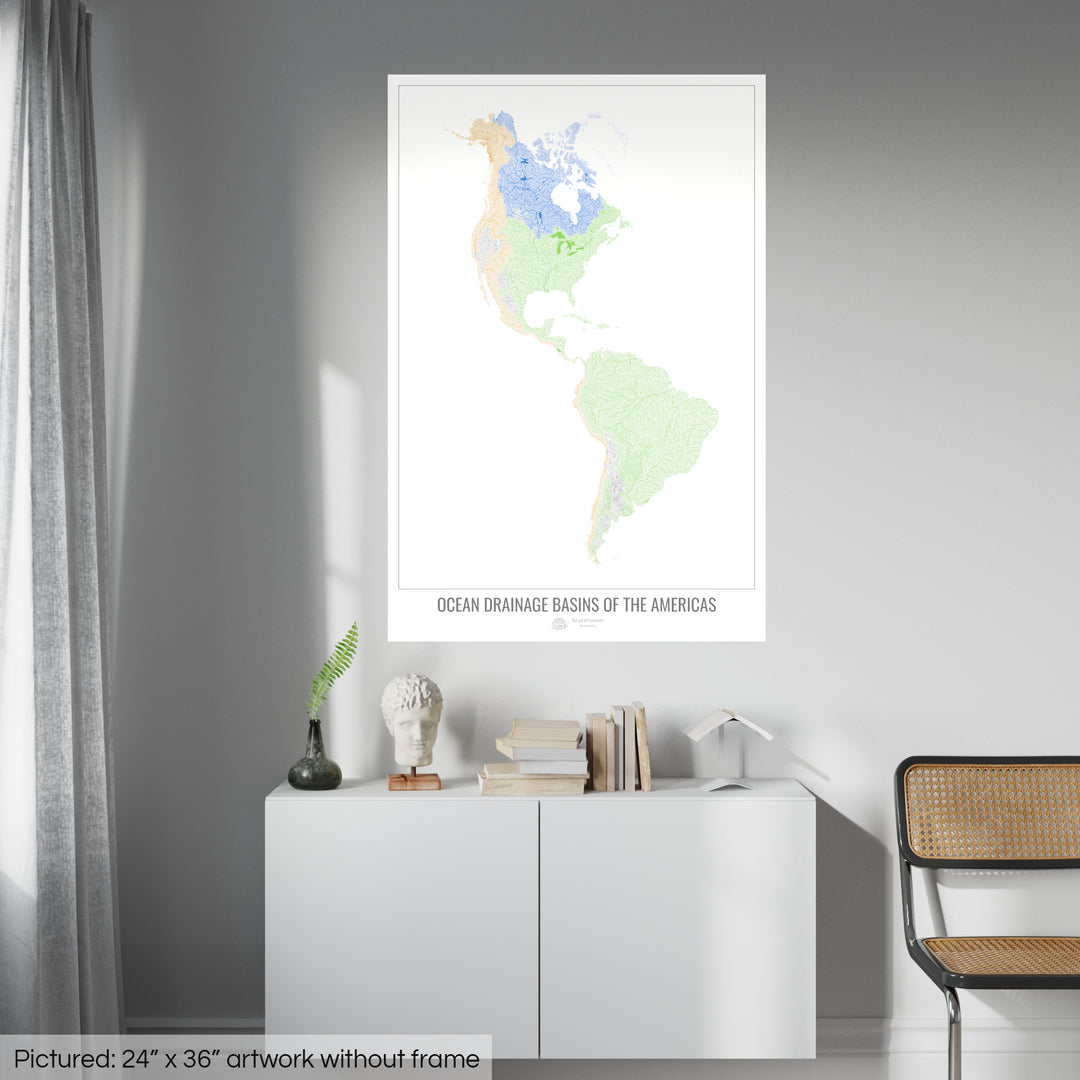 Les Amériques - Carte des bassins versants océaniques, blanc v1 - Fine Art Print