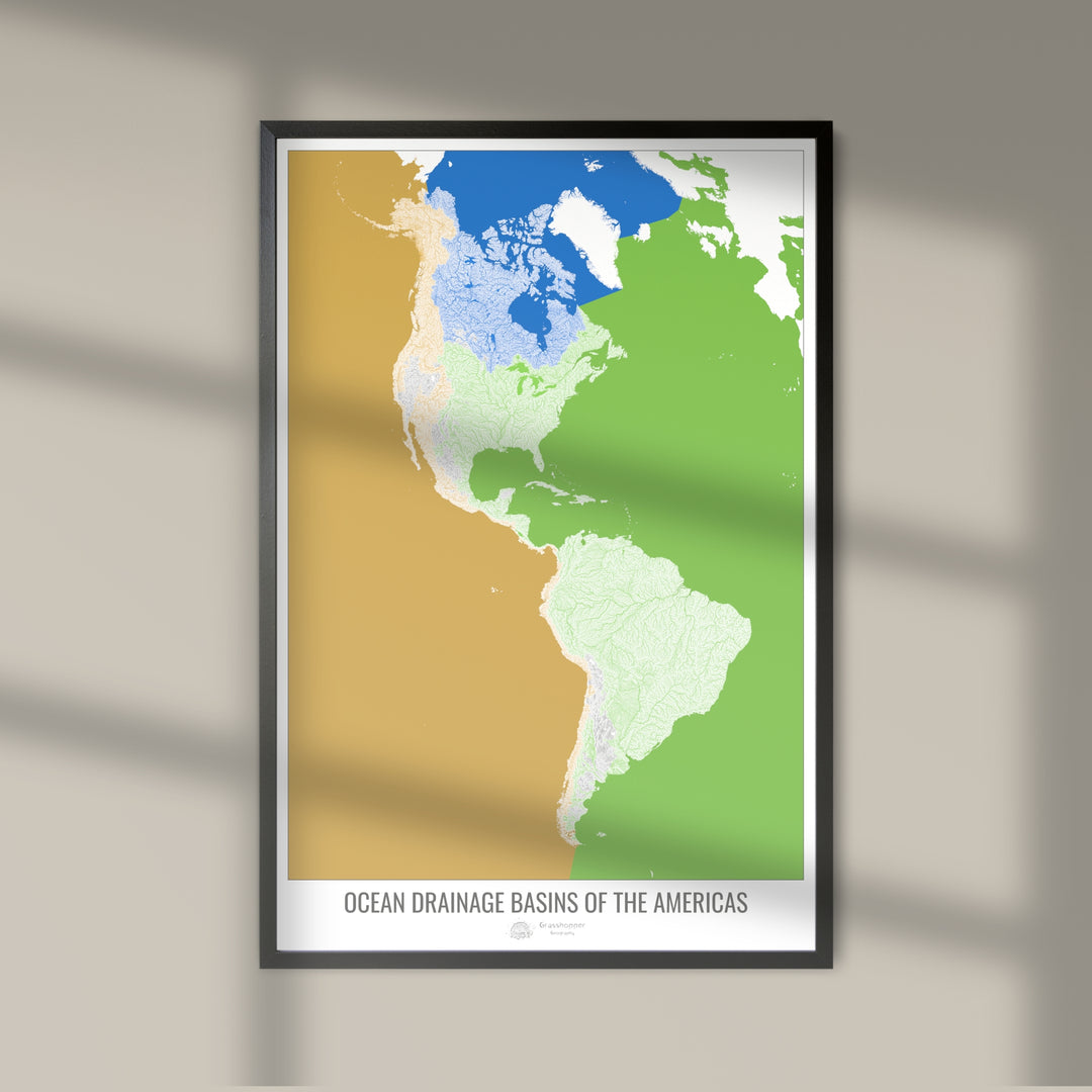The Americas - Ocean drainage basin map, white v2 - Fine Art Print