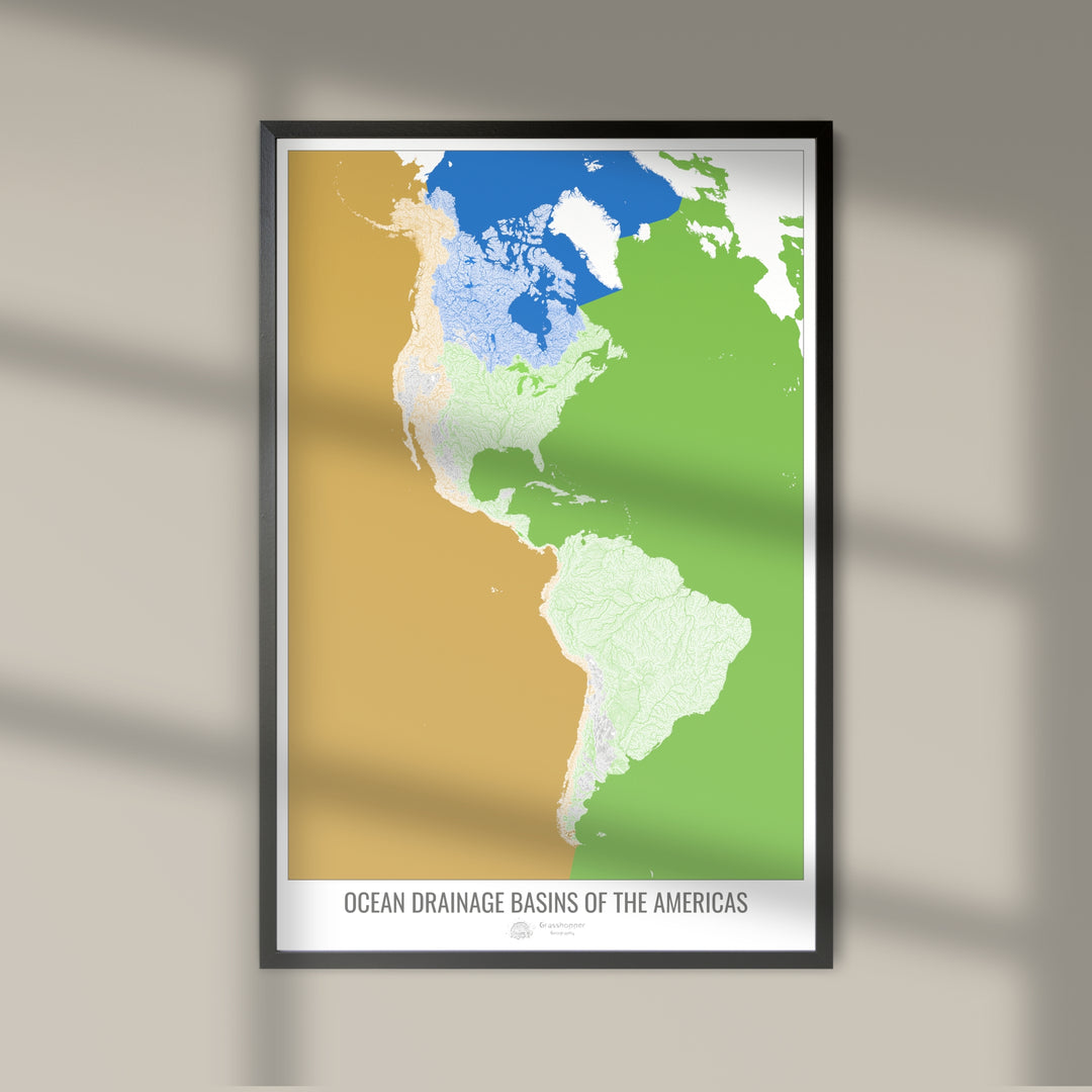 The Americas - Ocean drainage basin map, white v2 - Photo Art Print