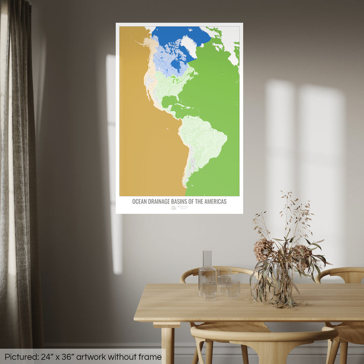 Les Amériques - Carte des bassins versants océaniques, blanc v2 - Fine Art Print