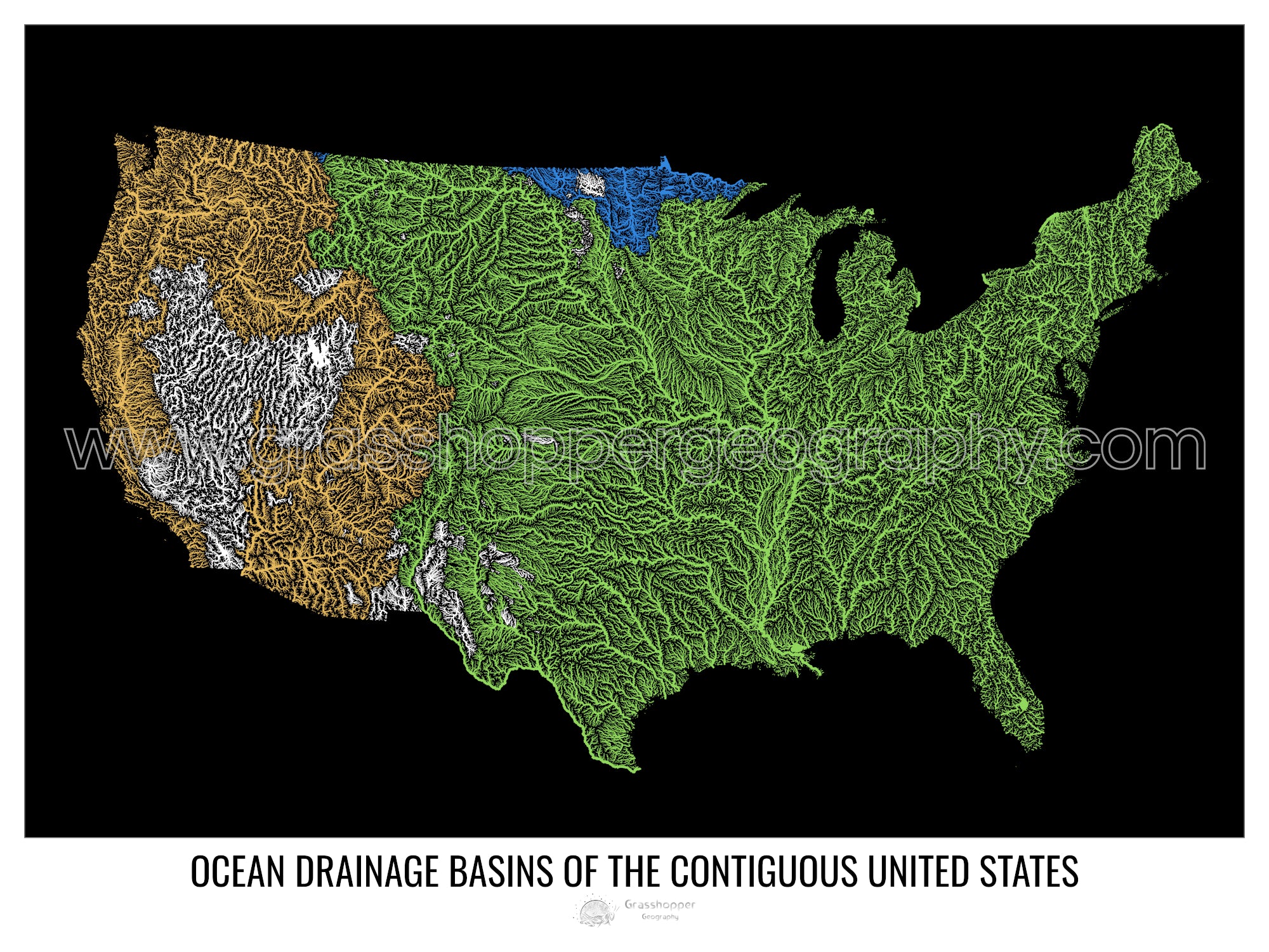 The United States Ocean drainage - Ocean Drainage Basin Map Of The United States Black Watermarked 2000px 