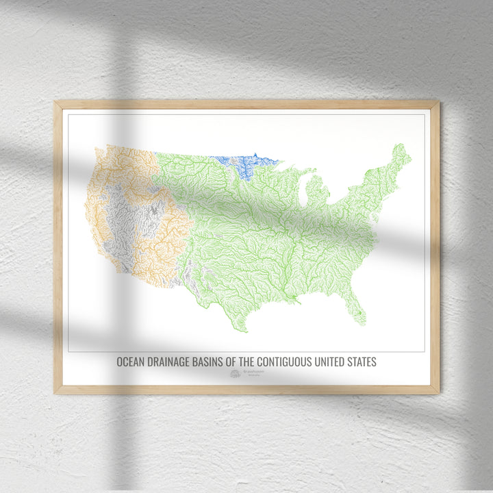 アメリカ合衆国 - 海洋排水流域地図、白 v1 - 写真アートプリント