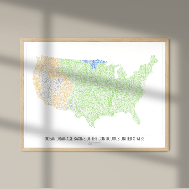 アメリカ合衆国 - 海洋排水流域地図、白 v1 - ファインアートプリント