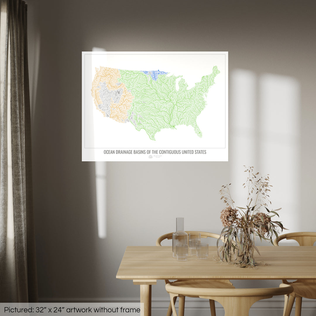 The United States - Ocean drainage basin map, white v1 - Fine Art Print