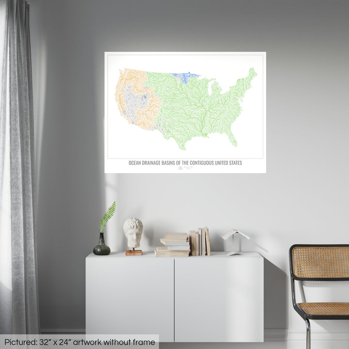 アメリカ合衆国 - 海洋排水流域地図、白 v1 - 写真アートプリント