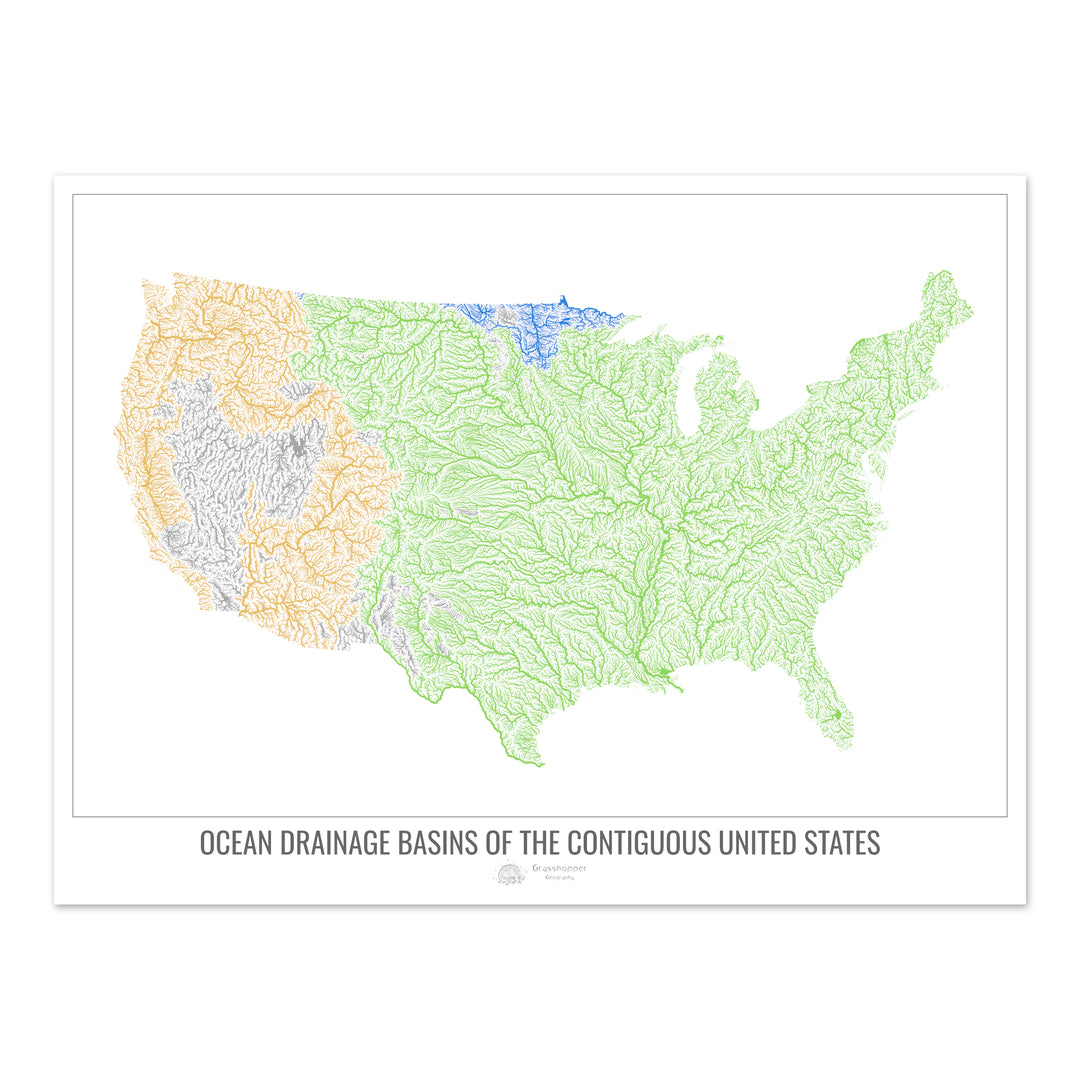 The United States - Ocean drainage basin map, white v1 - Photo Art Print