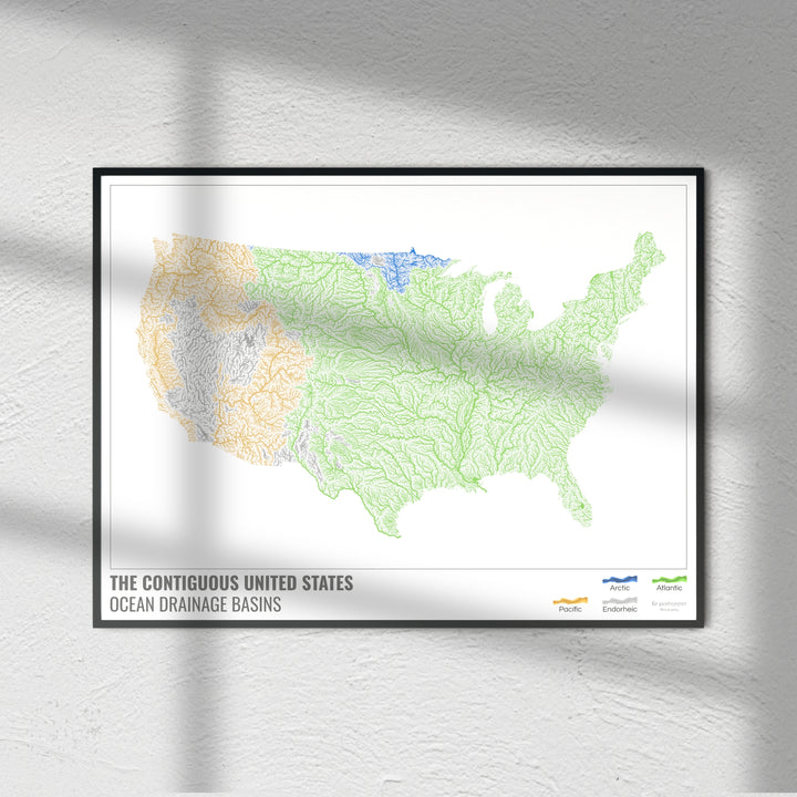 The United States - Ocean drainage basin map, white with legend v1 - Photo Art Print