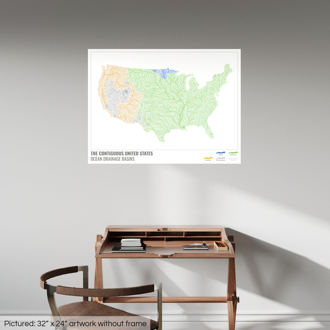 The United States - Ocean drainage basin map, white with legend v1 - Photo Art Print