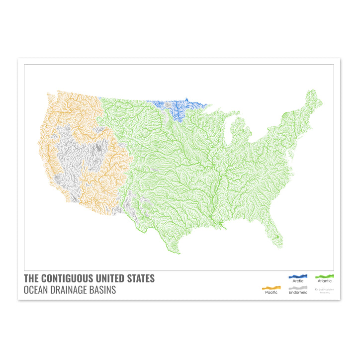 The United States - Ocean drainage basin map, white with legend v1 - Photo Art Print