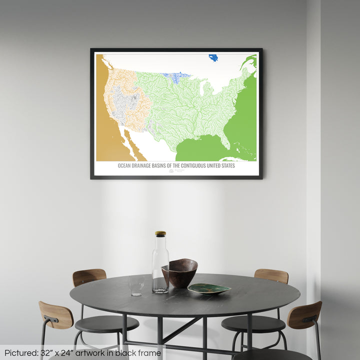 The United States - Ocean drainage basin map, white v2 - Framed Print