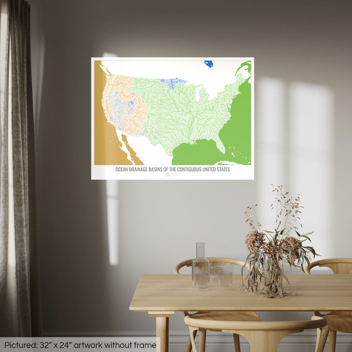 The United States - Ocean drainage basin map, white v2 - Photo Art Print