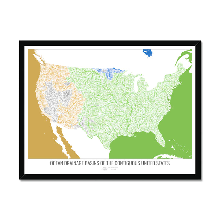 Estados Unidos - Mapa de la cuenca de drenaje oceánico, blanco v2 - Lámina enmarcada