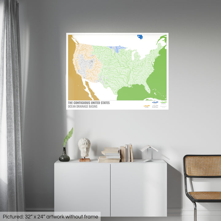 The United States - Ocean drainage basin map, white with legend v2 - Photo Art Print