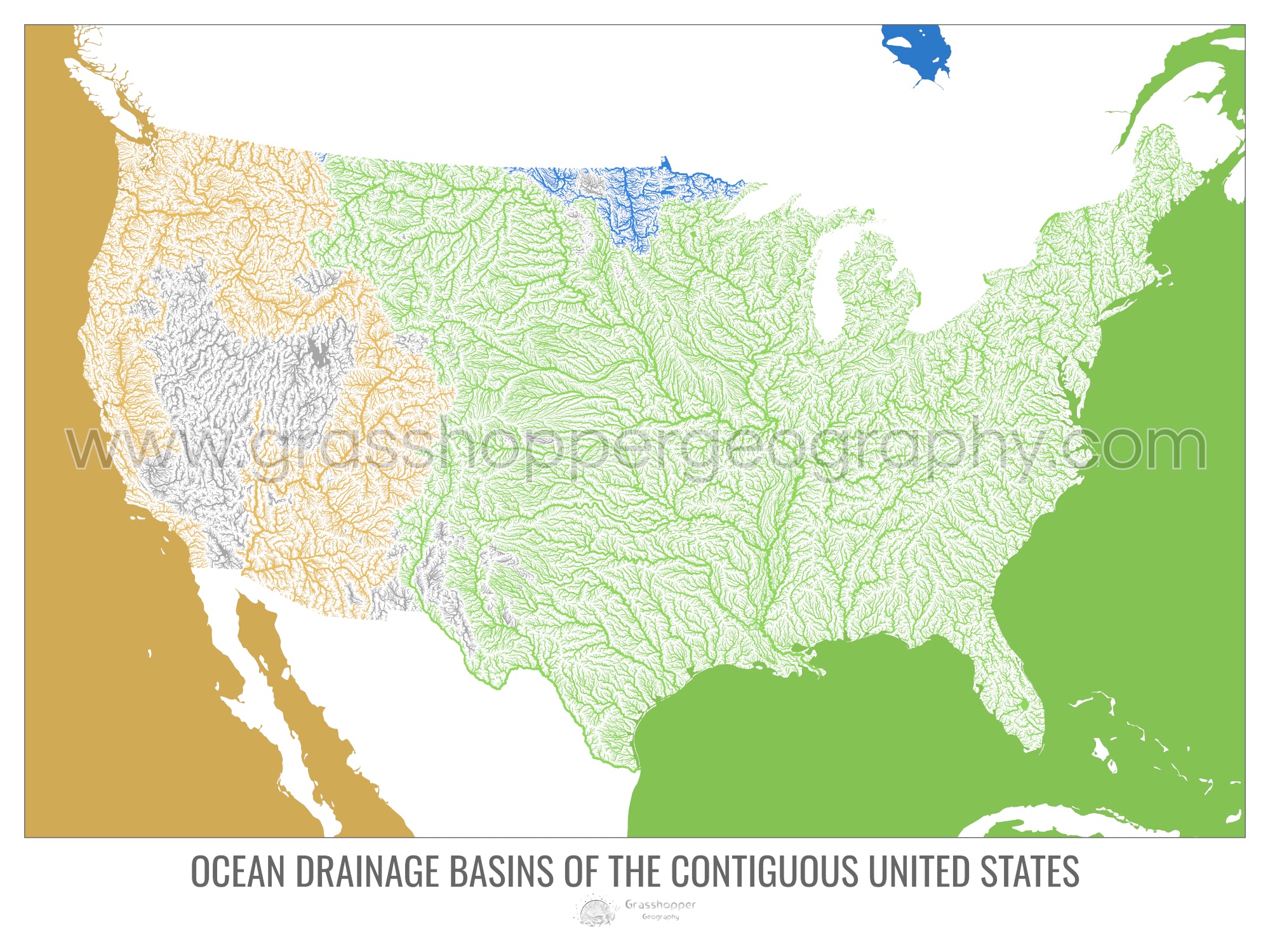 The United States Ocean drainage - Ocean Drainage Basin Map Of The United States White With Polygons Watermarked 2000px 