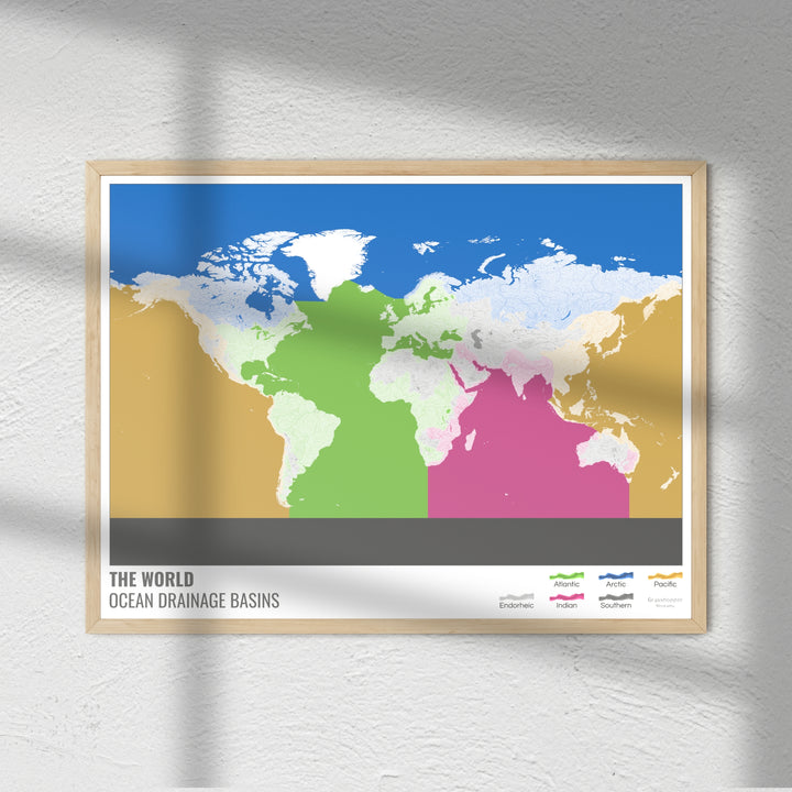 El mundo - Mapa de la cuenca hidrográfica del océano, blanco con leyenda v2 - Impresión fotográfica