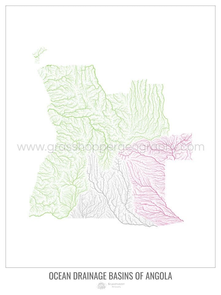 Angola - Ocean drainage basin map, white v1 - Fine Art Print