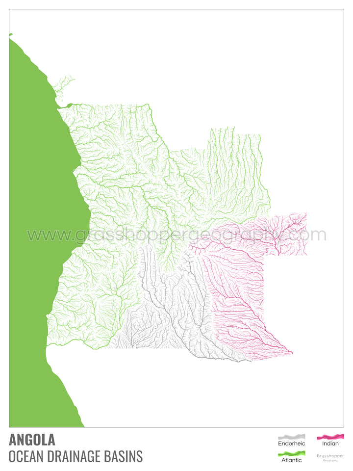 Angola - Ocean drainage basin map, white with legend v2 - Photo Art Print