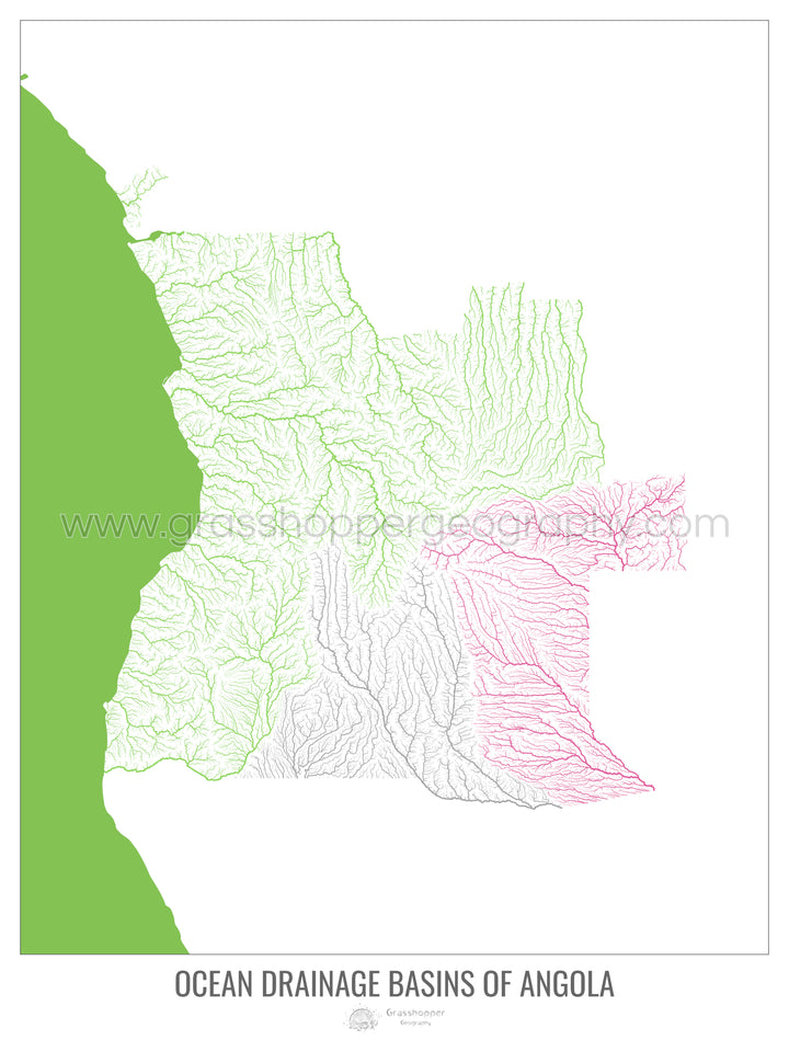 Angola - Ocean drainage basin map, white v2 - Fine Art Print with Hanger