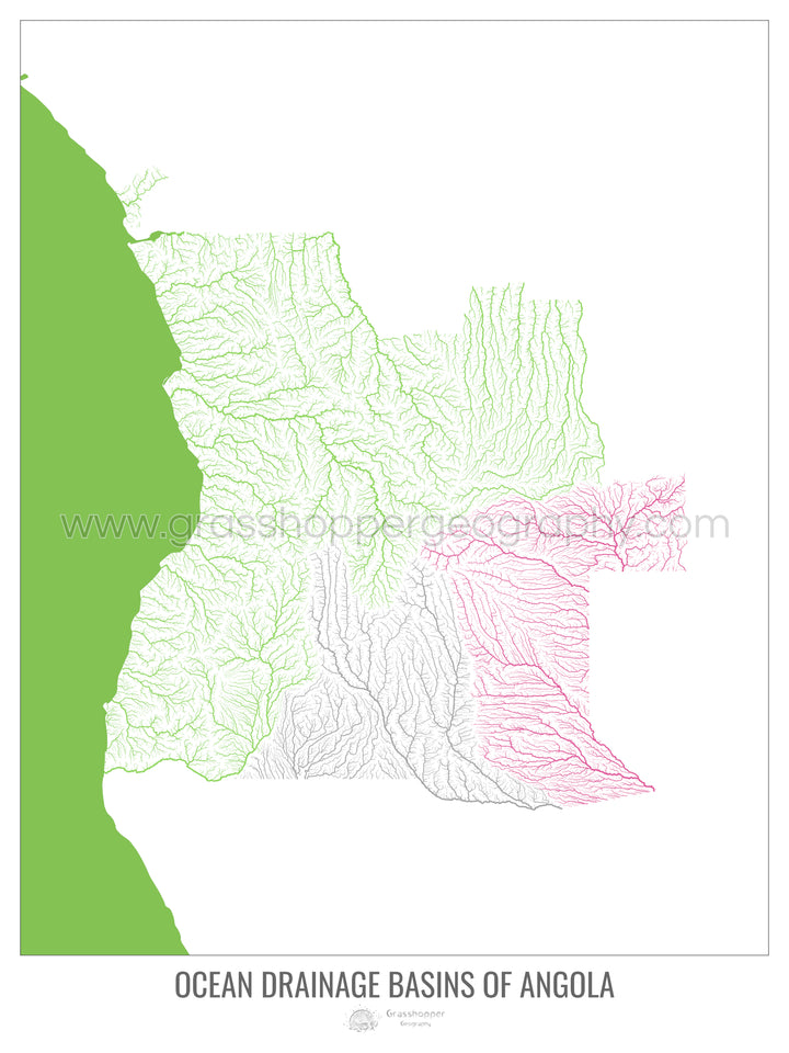 Angola - Ocean drainage basin map, white v2 - Photo Art Print