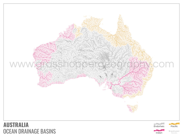Australia - Ocean drainage basin map, white with legend v1 - Photo Art Print