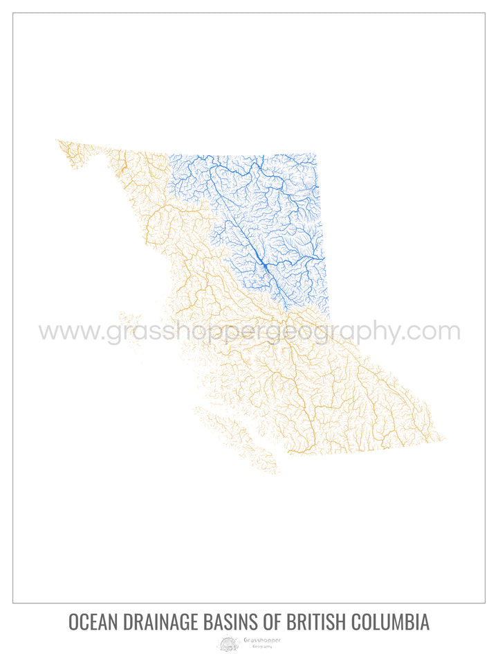 British Columbia - Ocean drainage basin map, white v1 - Framed Print