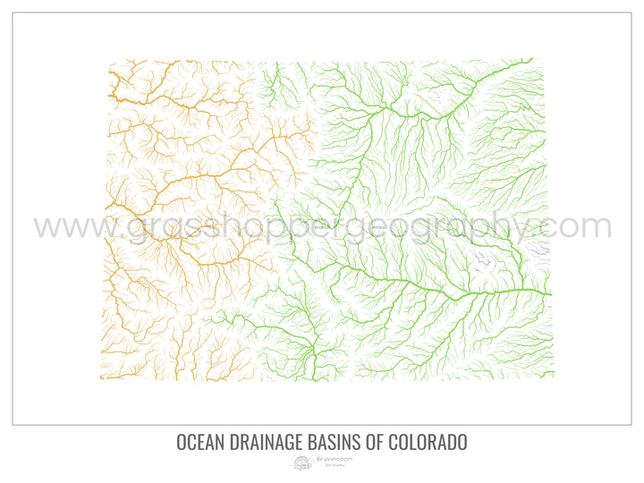 Colorado - Mapa de la cuenca de drenaje oceánico, blanco v1 - Impresión de bellas artes