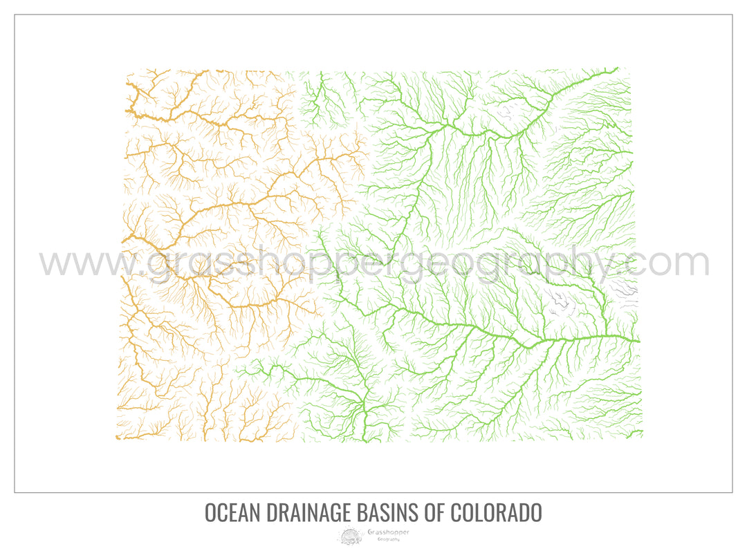 Colorado - Carte du bassin versant océanique, blanc v1 - Impression encadrée
