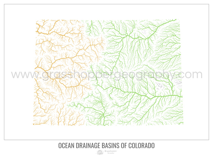 Colorado - Ocean drainage basin map, white v1 - Framed Print