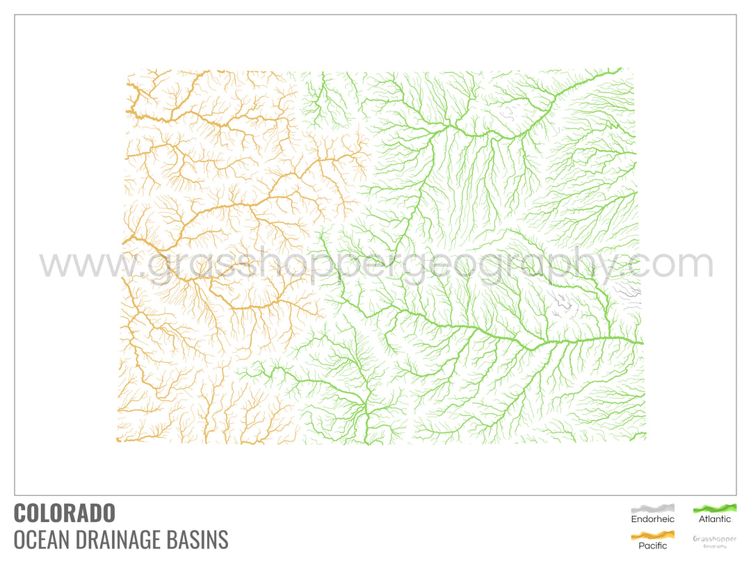 Colorado - Carte du bassin versant océanique, blanche avec légende v1 - Tirage photo artistique