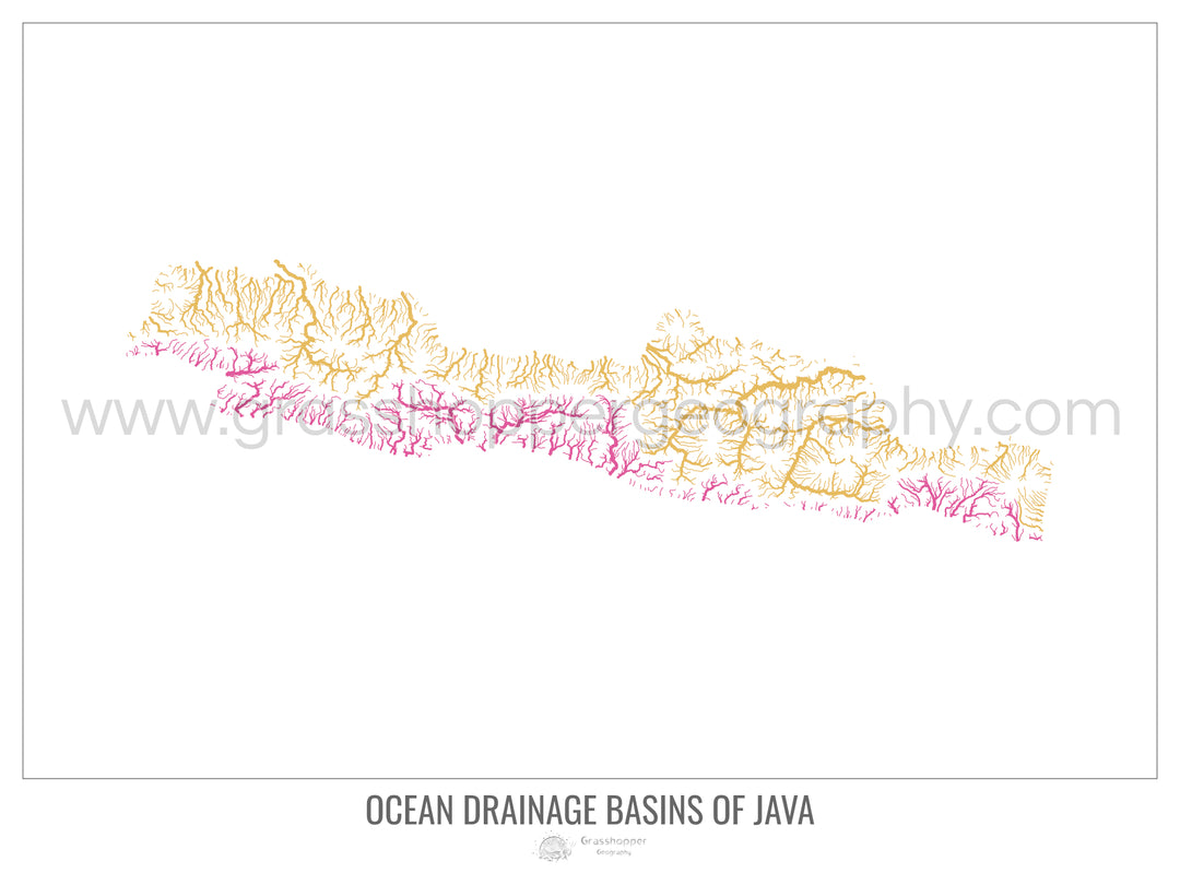 Java - Ocean drainage basin map, white v1 - Framed Print