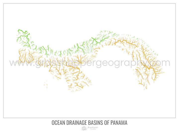 Panamá - Mapa de la cuenca hidrográfica del océano, blanco v1 - Lámina enmarcada