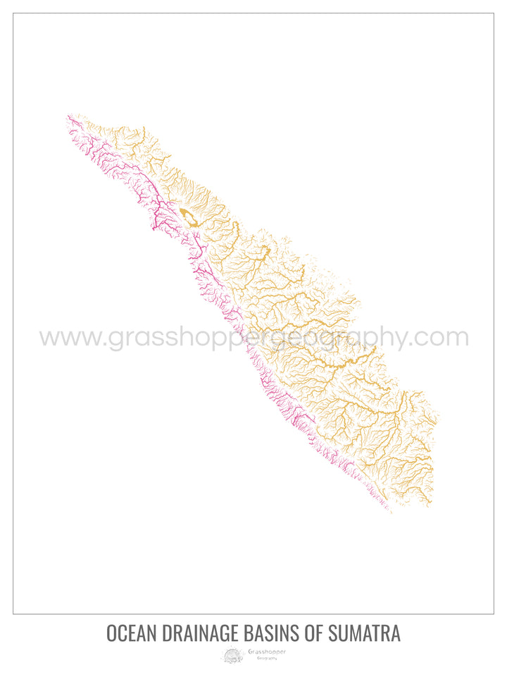 Sumatra - Ocean drainage basin map, white v1 - Framed Print