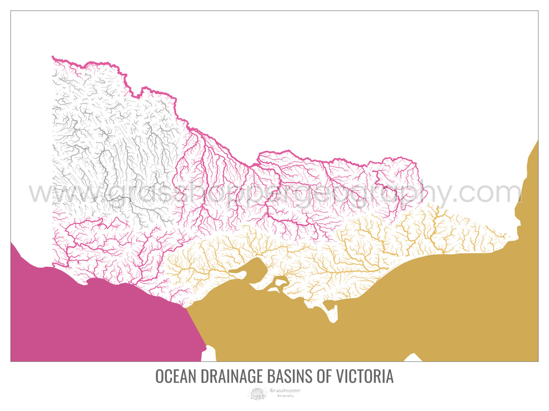 Victoria - Mapa de la cuenca hidrográfica del océano, blanco v2 - Impresión artística con colgador