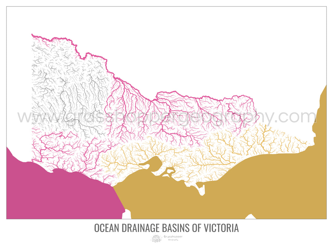 Victoria - Ocean drainage basin map, white v2 - Fine Art Print with Hanger