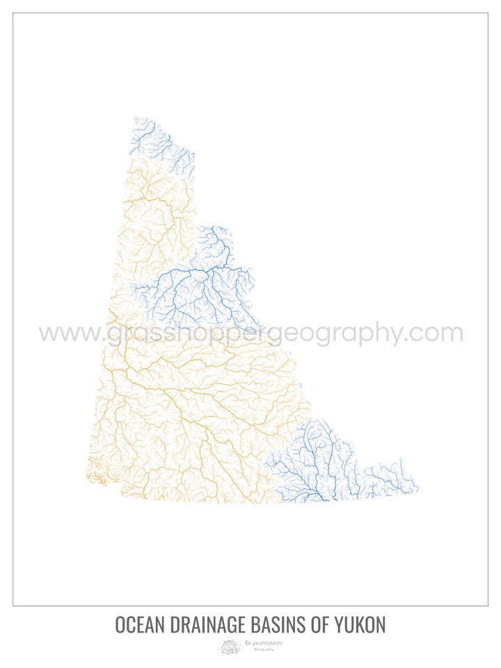 Yukon - Mapa de la cuenca hidrográfica del océano, blanco v1 - Impresión artística con colgador