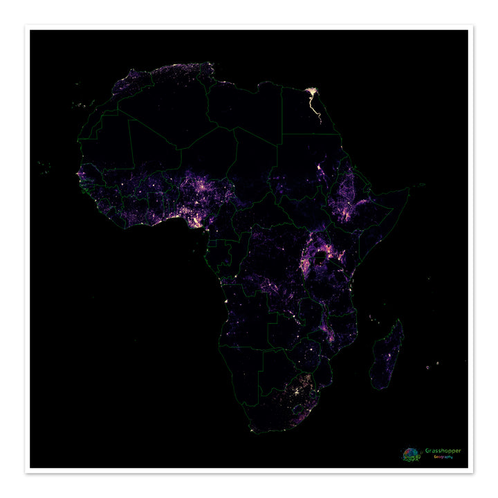 Afrique - Carte thermique de la densité de population - Fine Art Print