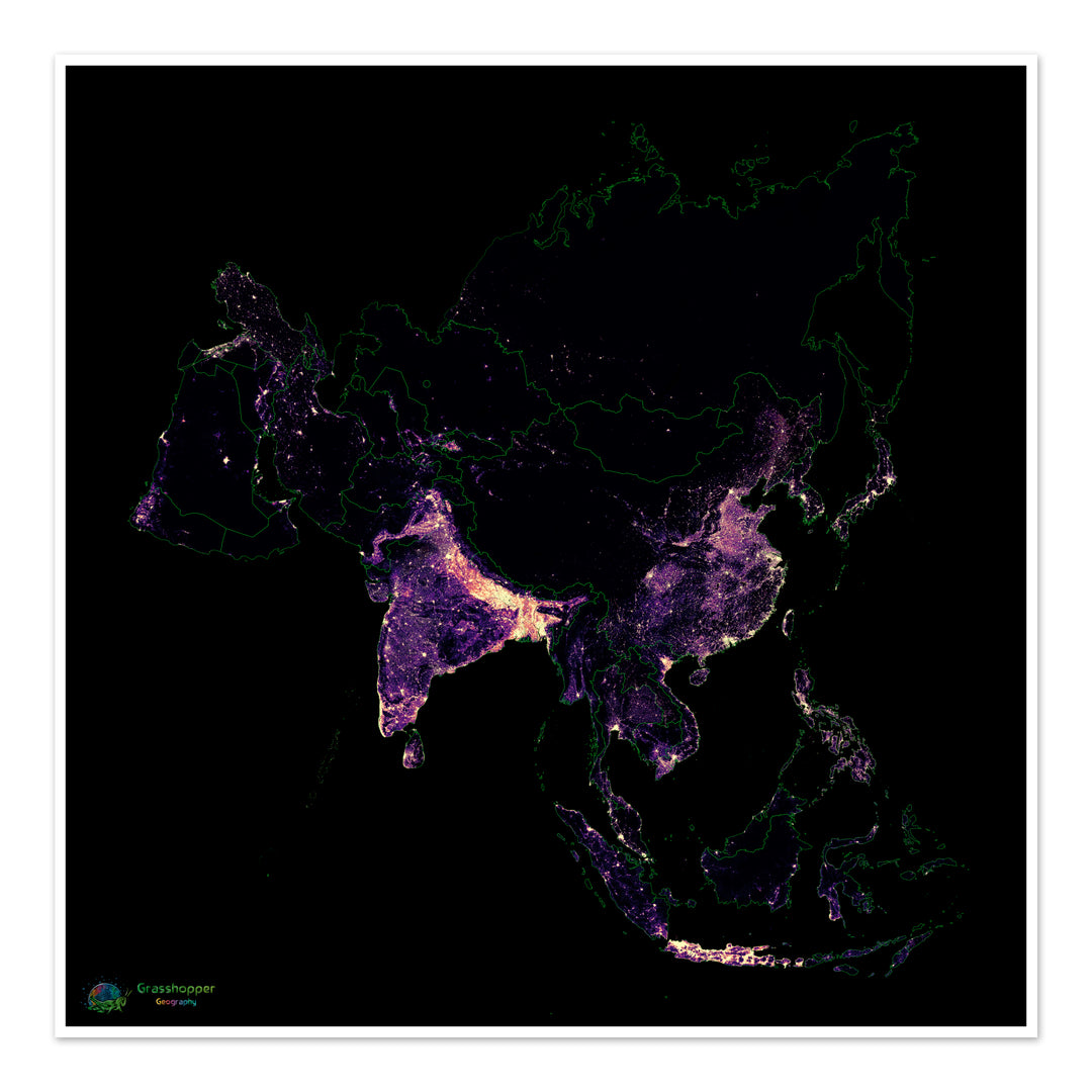 Population density heatmap of Asia - Fine Art Print