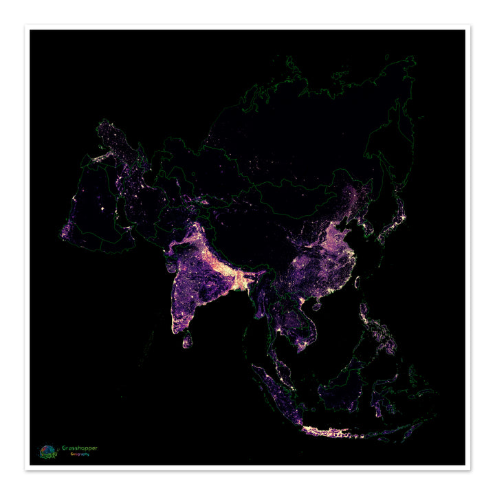 Asia - Population density heatmap - Fine Art Print